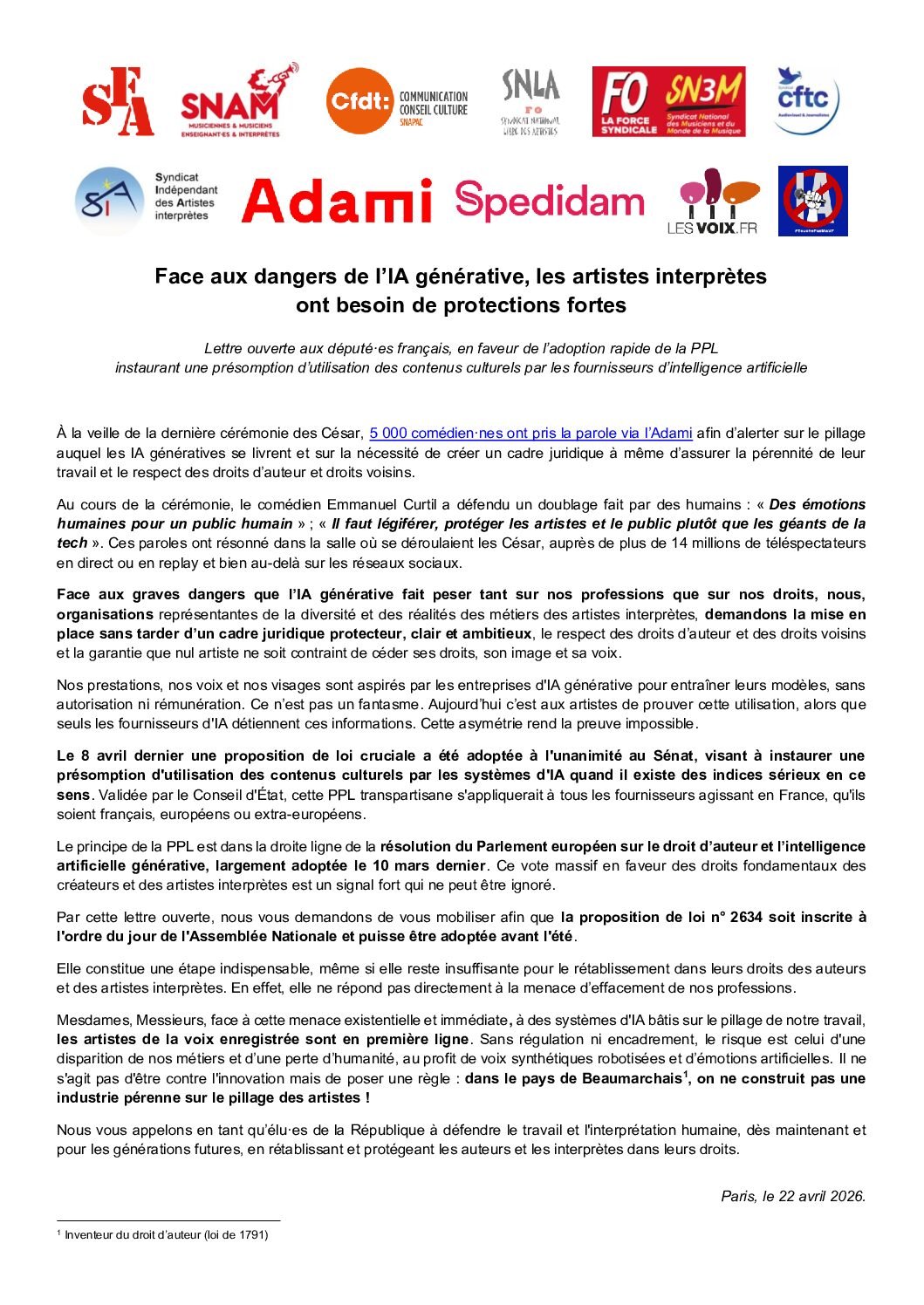 Face aux dangers de l’IA générative, les artistes interprètes